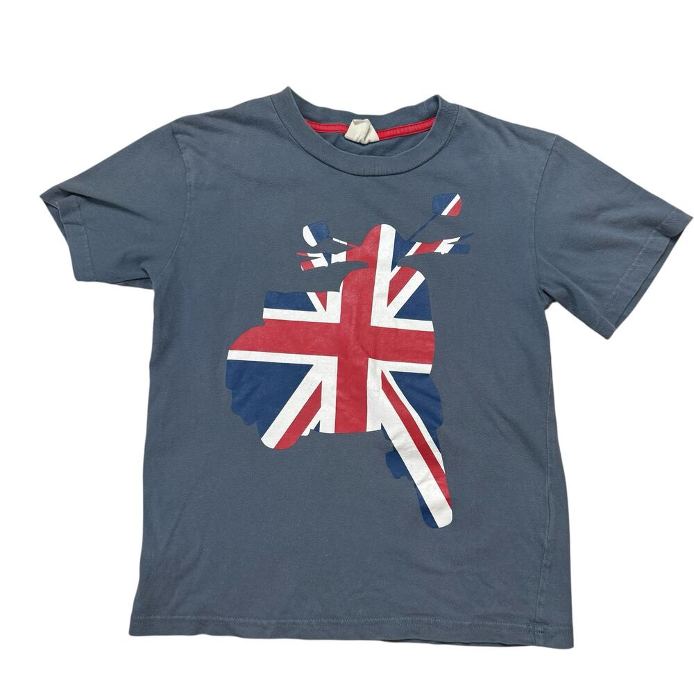 MINI BODEN Union Jack Motorcycle Light Blue Tee 7-8 Kids Short Sleeve Red White